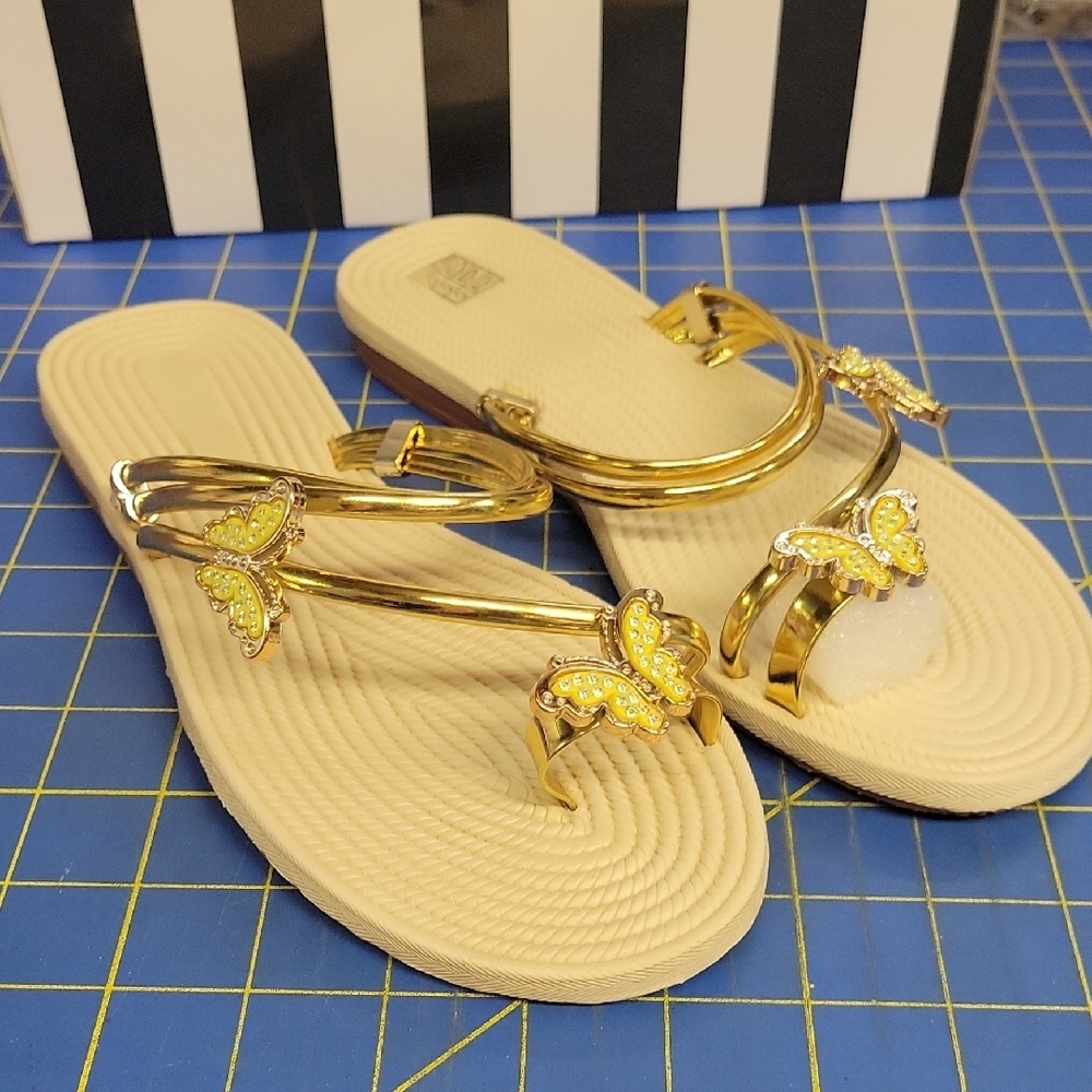 Gold Rhinestone Butterfly Sandals Size 10 Brand New